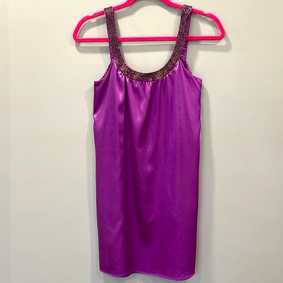 Arden B Satin Low Back Beaded Halter Raspberry Purple Mini Dress -XS - Picture 2 of 8